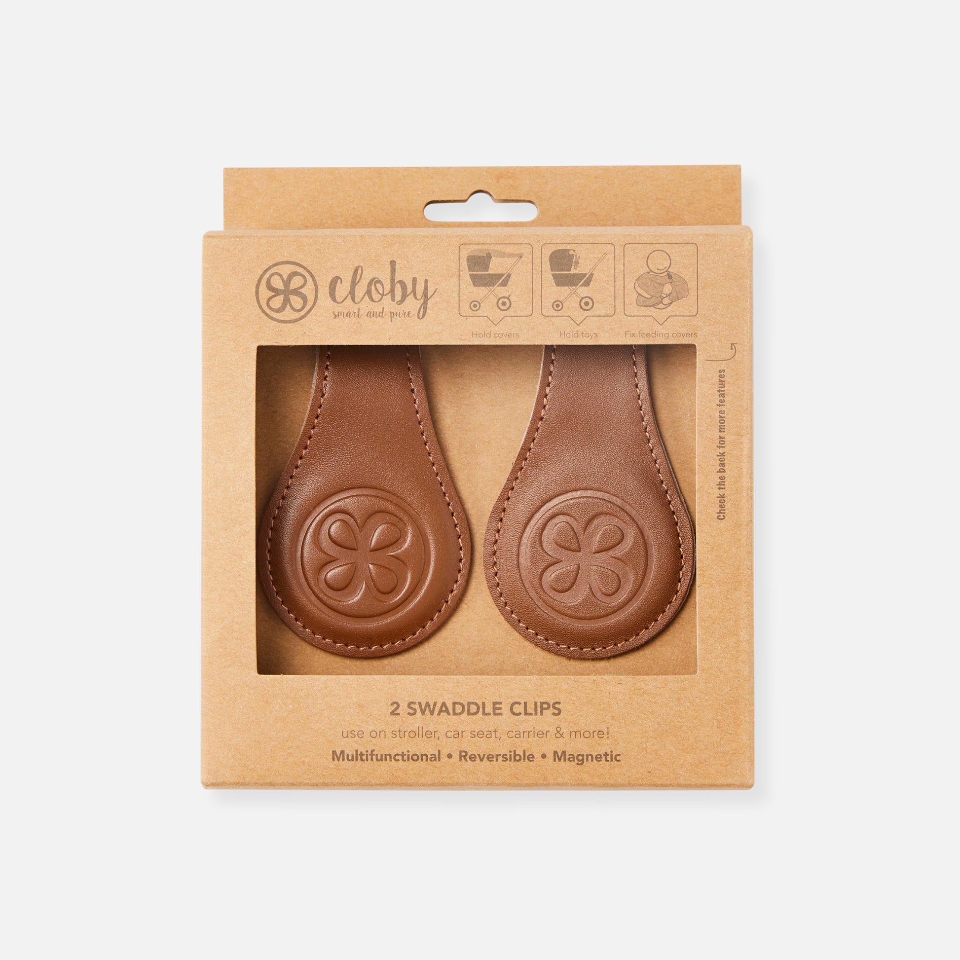 Cloby's Swaddle Clips in doosje - Brown
