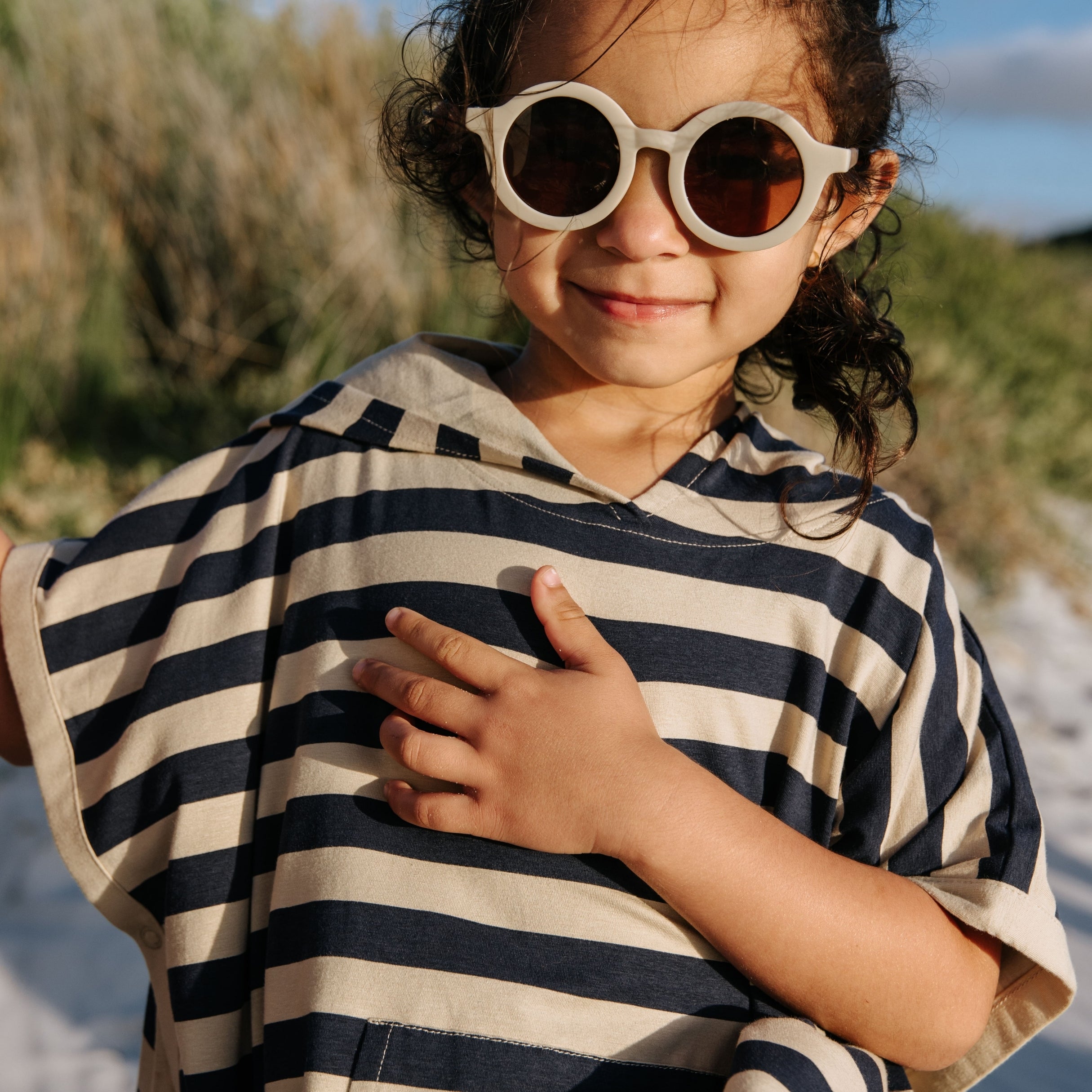 UV-Poncho in Navy/Sandy Stripe – UPF 50+