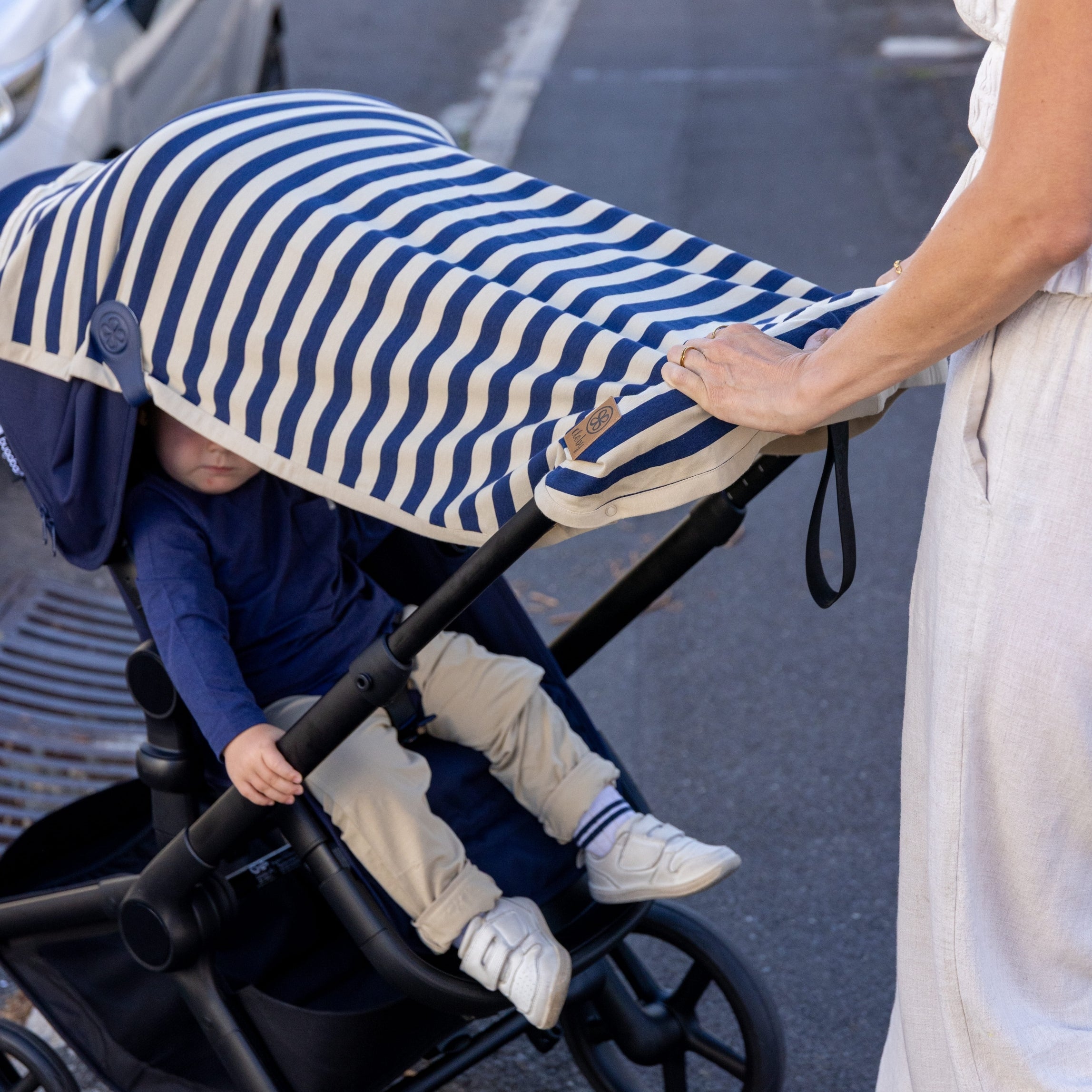 UV-Decke in Navy/Sandy Stripe – UPF 50+